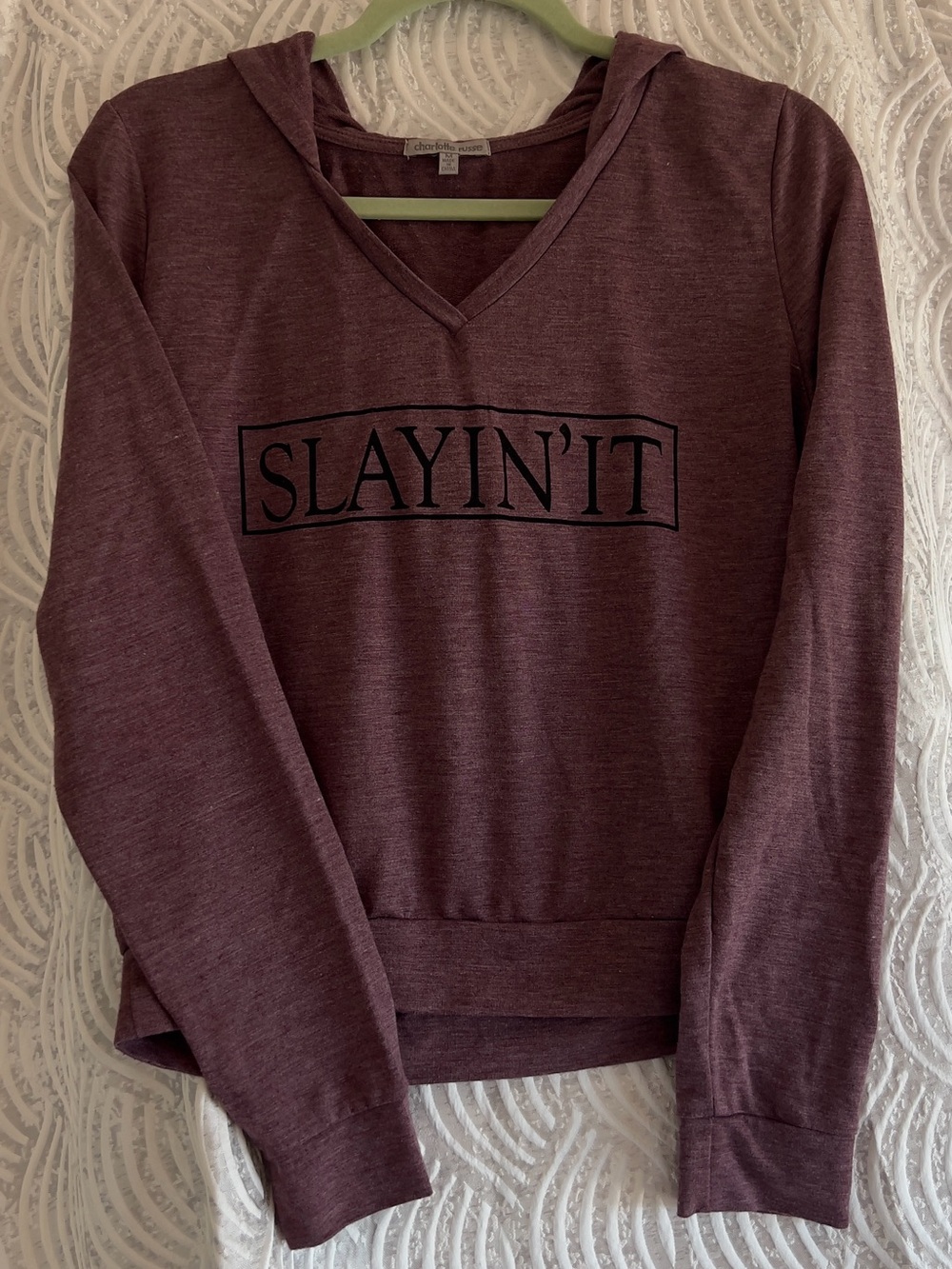 Charlotte Russe V-Neck Hooded Pullover - Plum
